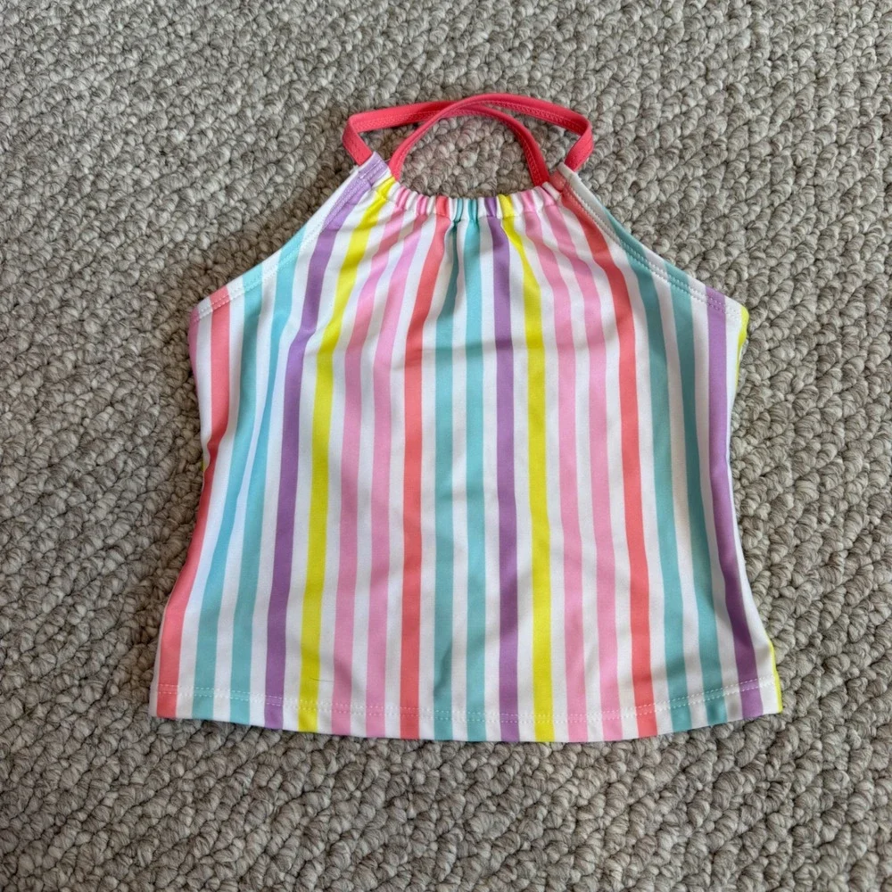 Mia & Miles Girls Rainbow Stripe Tankini Two Piece Swimsuit‎ Coral Pink Size 6
